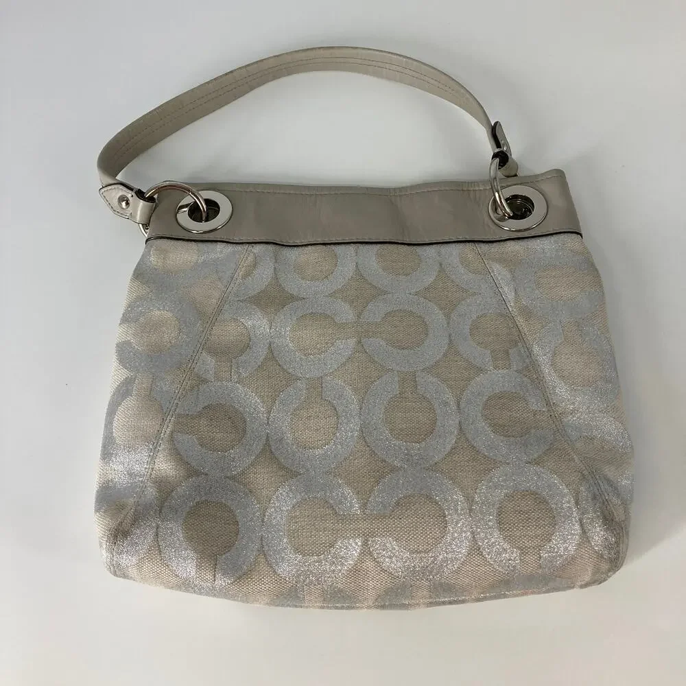 Coach 21021E Canvas silver signature print small shoulder bag ASIS